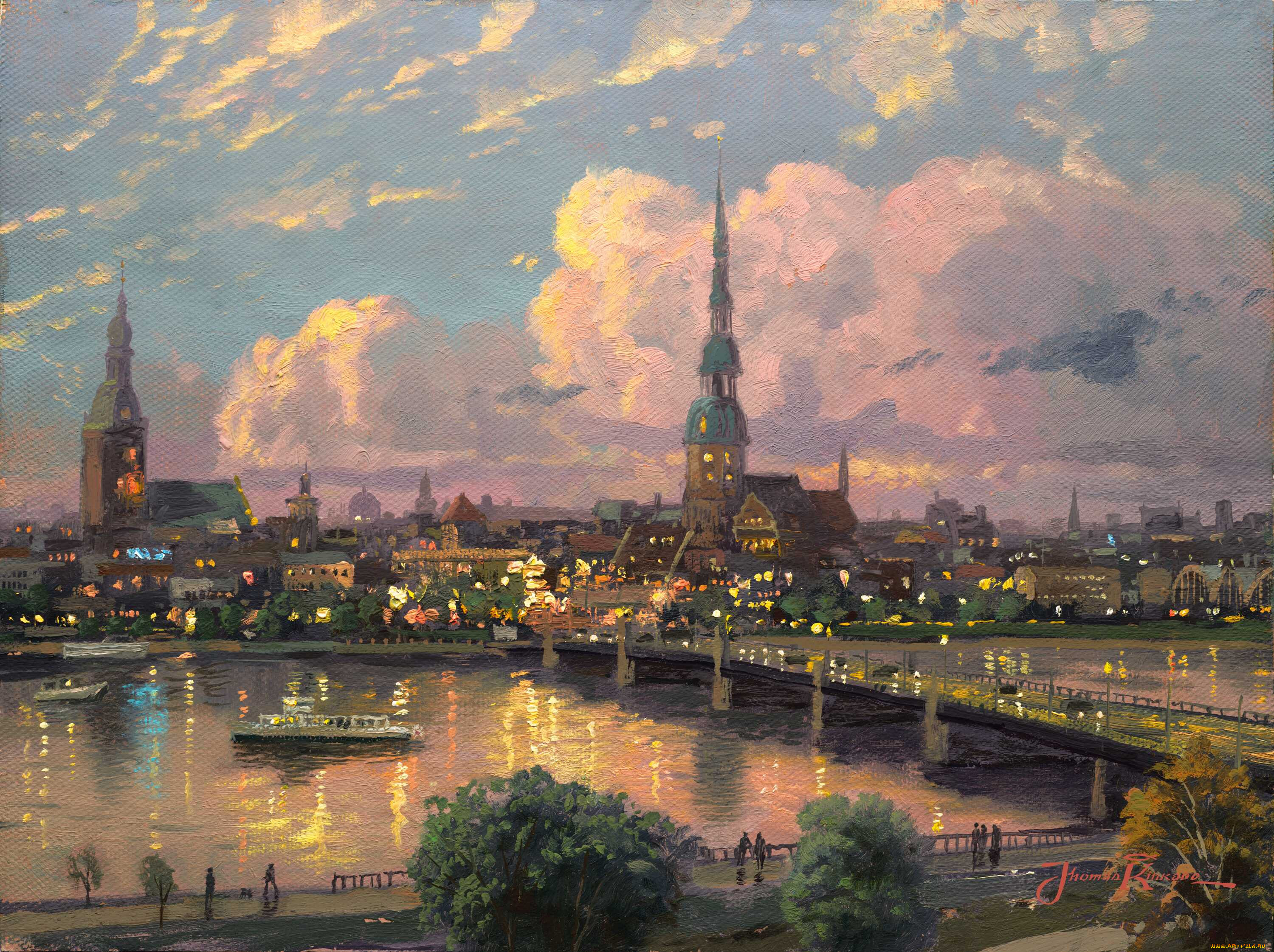sunset over riga,  latvia, , thomas kinkade, , , , , , , , 